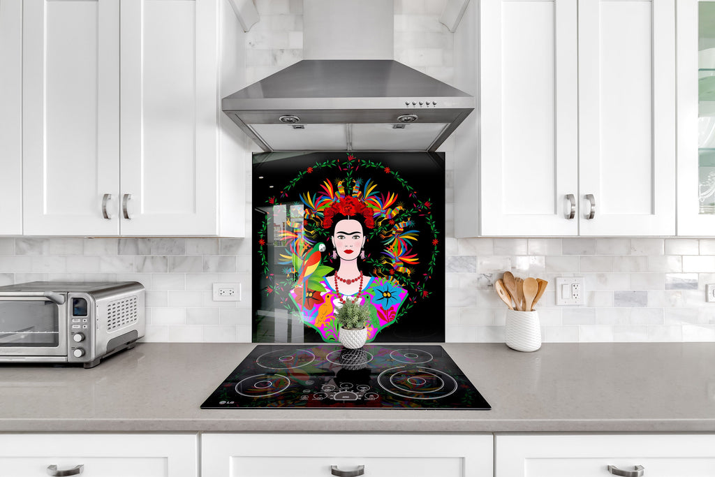 Frida - Tempered Glass Kitchen Backsplash-BacksplashArtworks