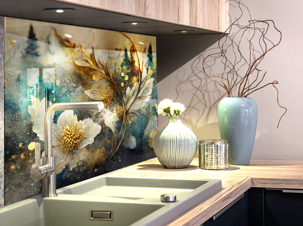 Botanical Floral Tempered Glass Backsplash-BacksplashArtworks