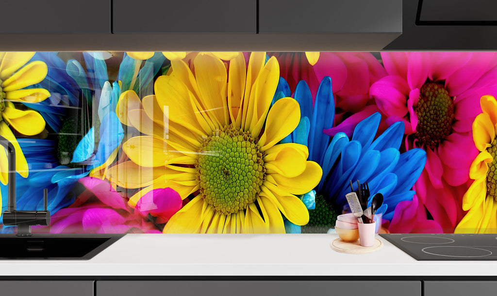Colorful Flowers Tempered Glass Backsplash-BacksplashArtworks