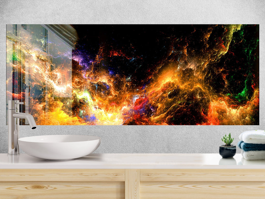 Cosmic Radiance - Glass Bathroom Backsplash-BacksplashArtworks