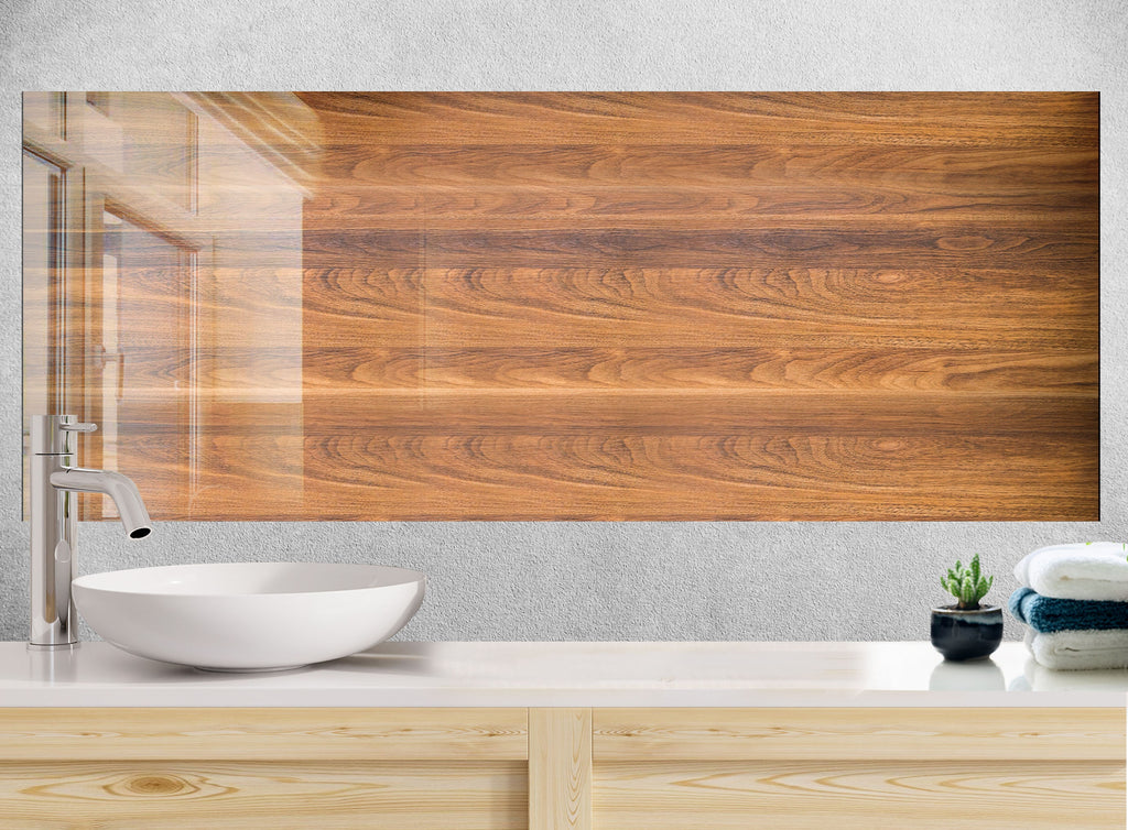 Natural Walnut Wood Pattern - Glass Kitchen Backsplash-BacksplashArtworks