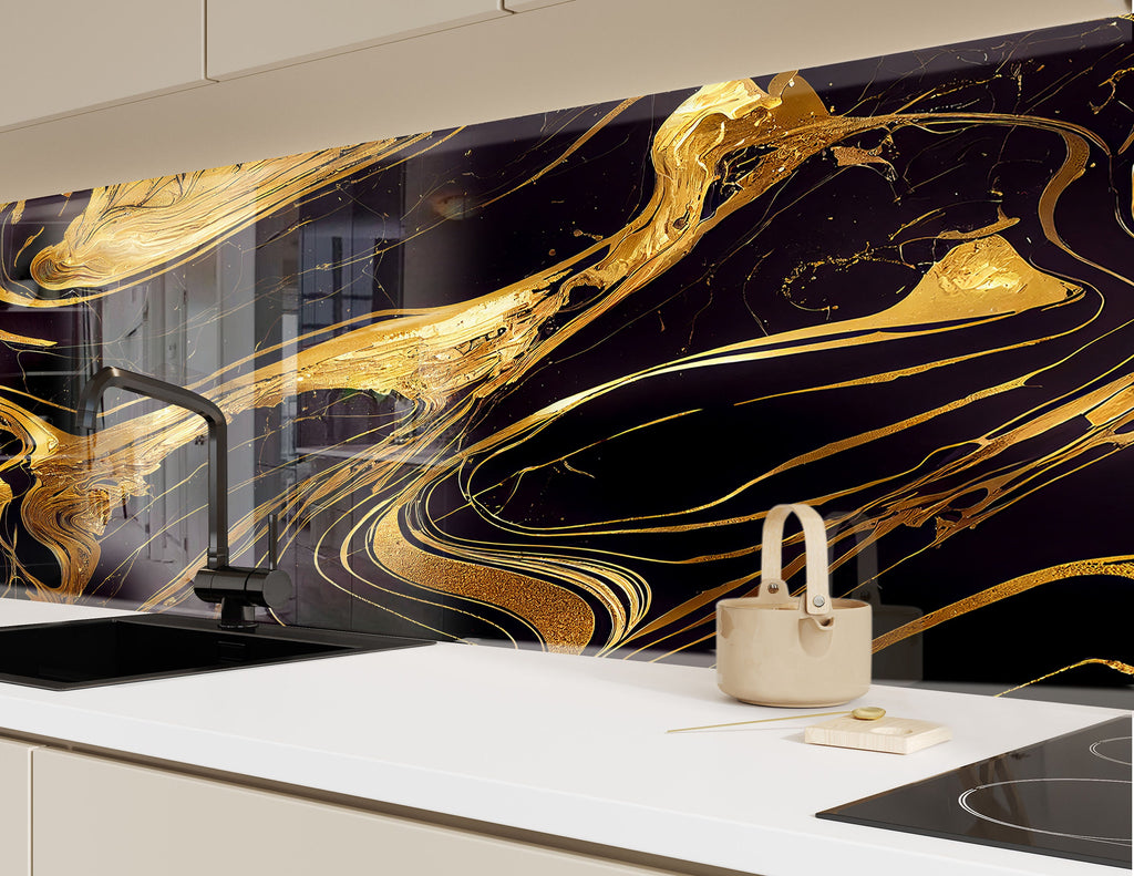Golden Rush - Glass Kitchen Backsplash-BacksplashArtworks