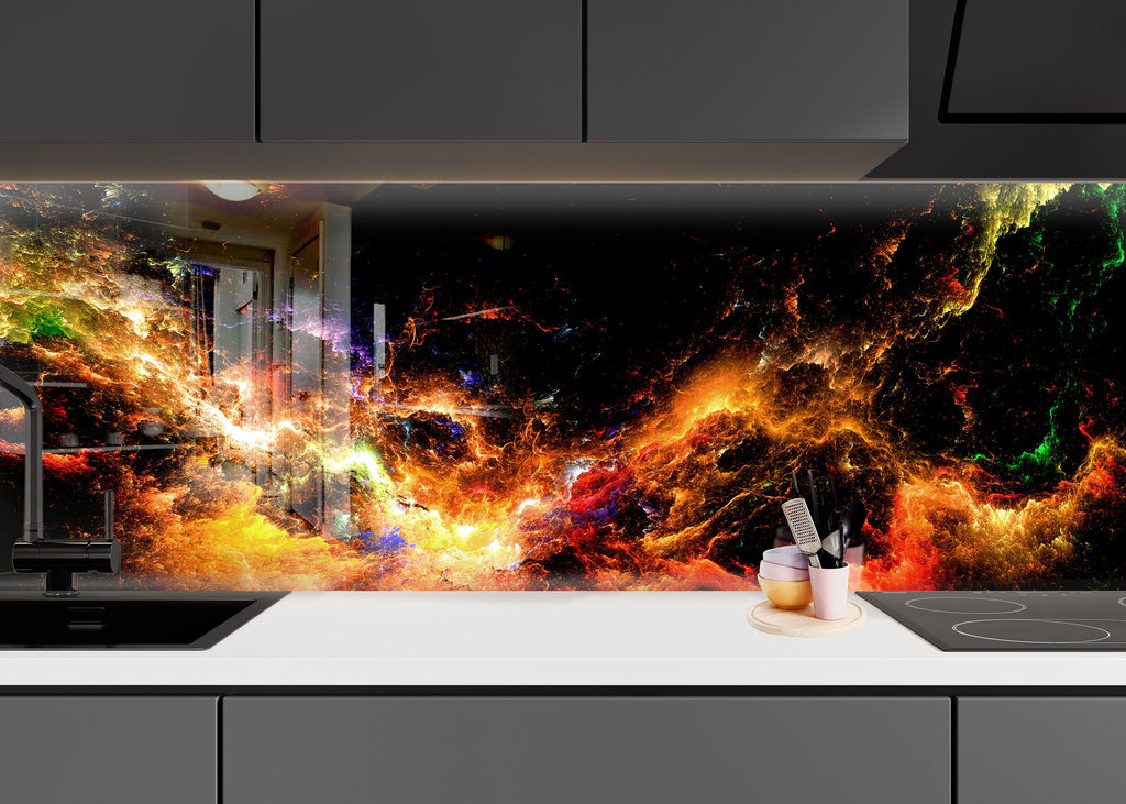 Cosmic Radiance - Glass Bathroom Backsplash-BacksplashArtworks