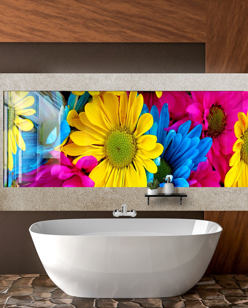 Colorful Flowers Tempered Glass Backsplash-BacksplashArtworks