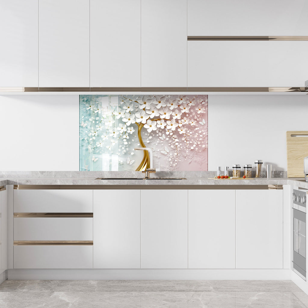 Botanical Floral Tempered Glass Backsplash-BacksplashArtworks