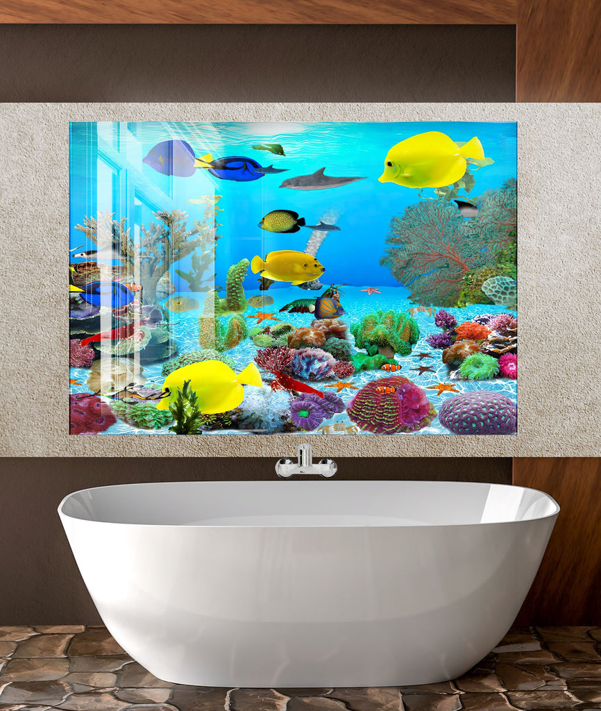 Vibrant Ocean Glass Kitchen Backsplash – Fish & Coral Reef Design-BacksplashArtworks