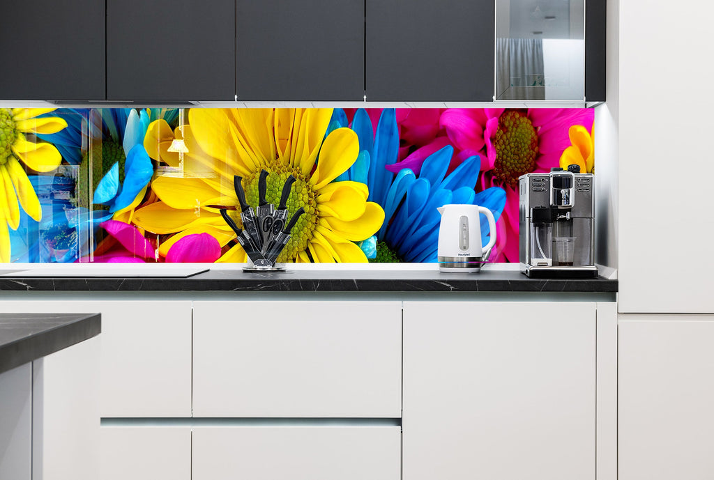 Colorful Flowers Tempered Glass Backsplash-BacksplashArtworks