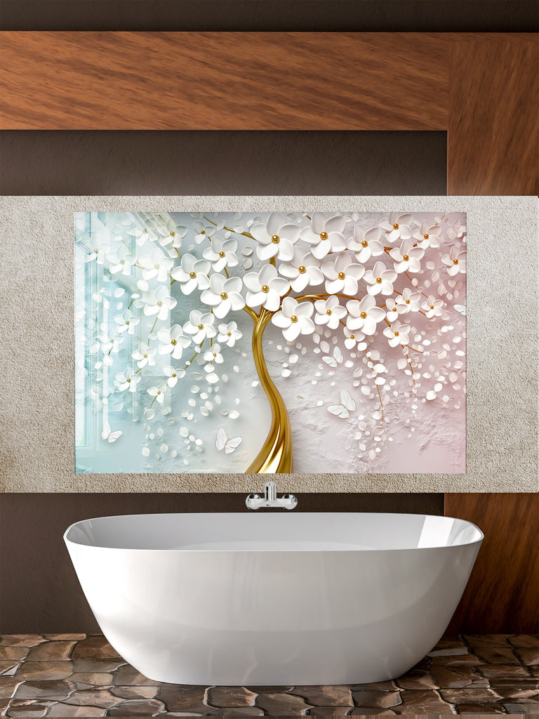 Botanical Floral Tempered Glass Backsplash-BacksplashArtworks
