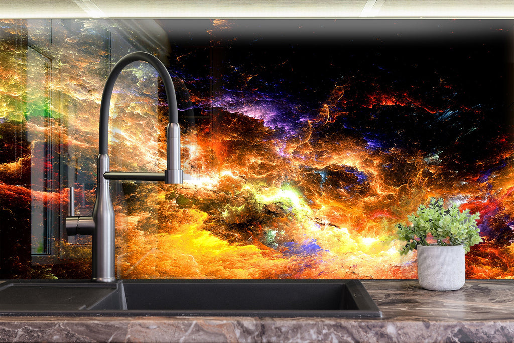 Cosmic Radiance - Glass Bathroom Backsplash-BacksplashArtworks