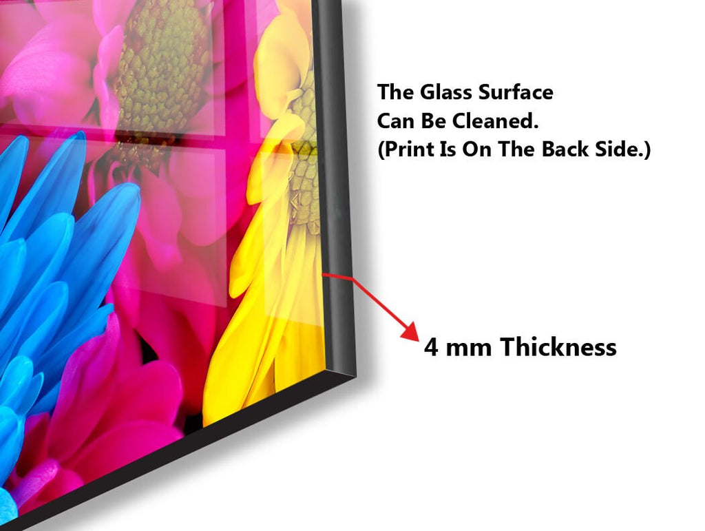 Colorful Flowers Tempered Glass Backsplash-BacksplashArtworks