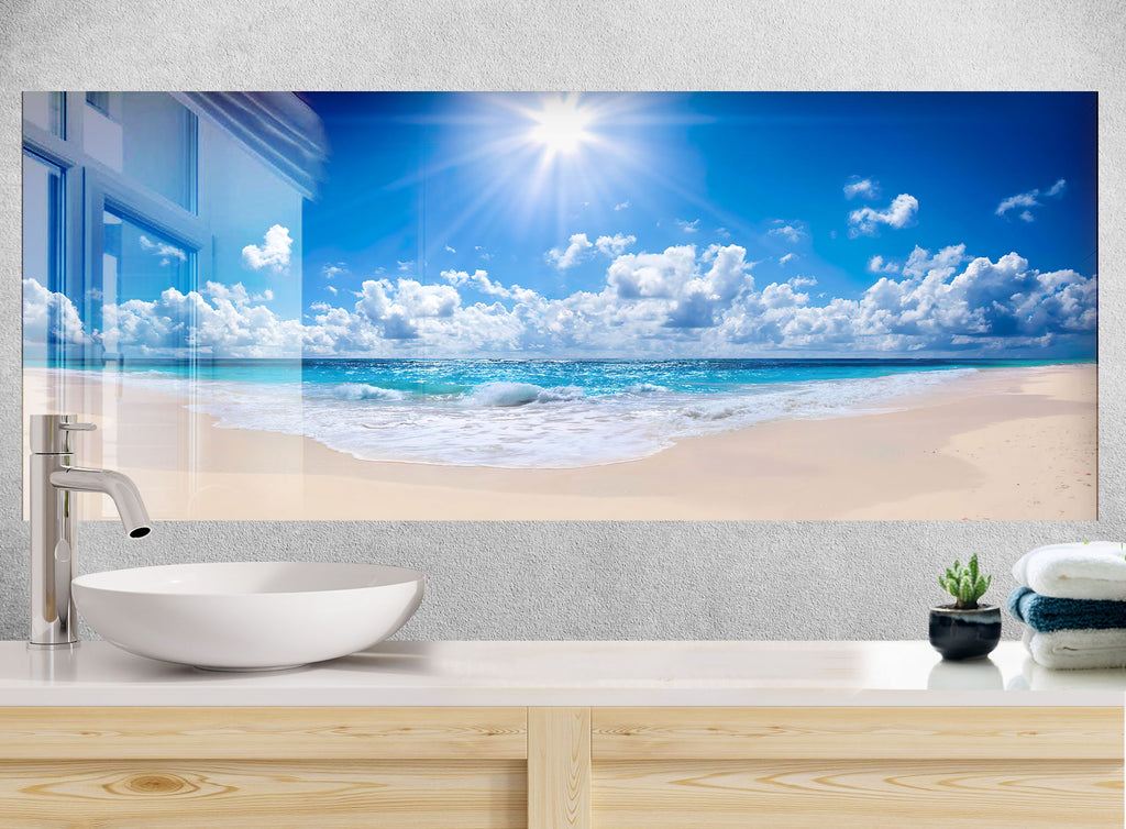 Serene Ocean Beach Wall Art – Tempered Glass Bathroom Backsplash-BacksplashArtworks