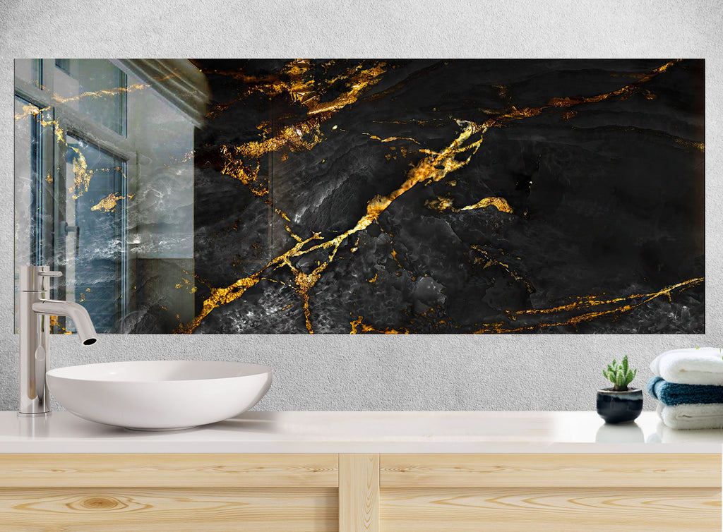 Black Gold Marble - Tempered Glass Kitchen Backsplash-BacksplashArtworks