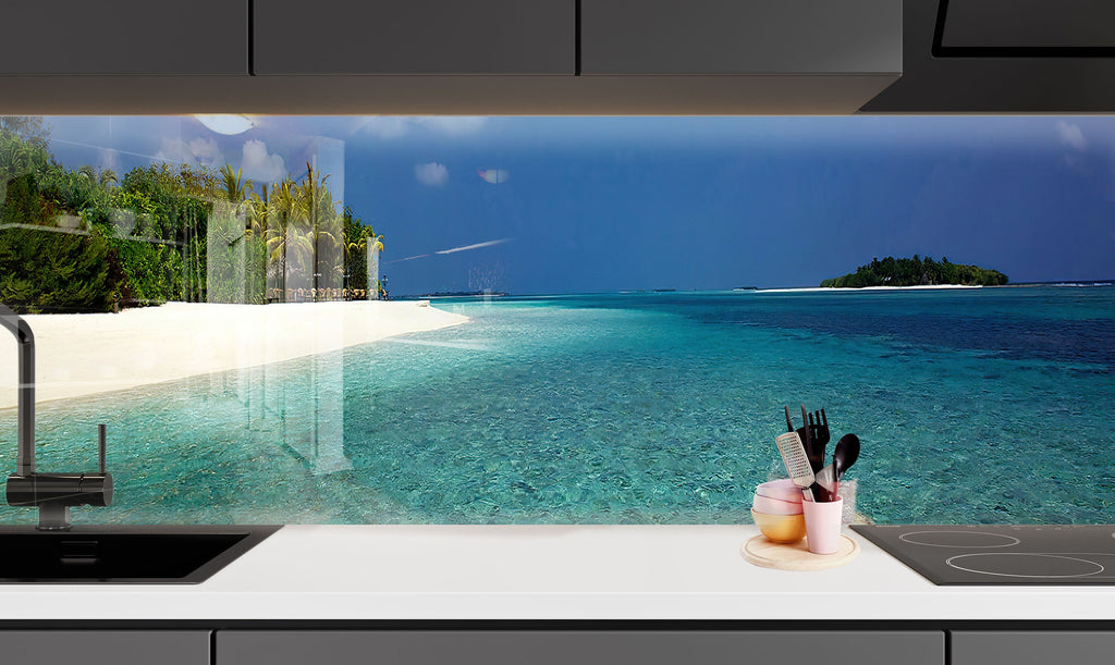 Beauty Tropical Beach Wall Art – Tempered Glass Bathroom Backsplash-BacksplashArtworks
