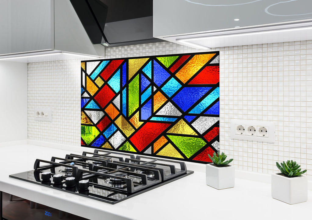 Colorful Modern Geometric Stained - Glass Kitchen Backsplash-BacksplashArtworks