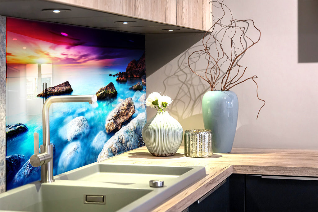 Mystical Coastal Sunset – Glass Kitchen Backsplash-BacksplashArtworks