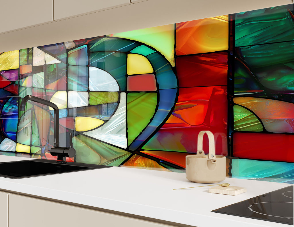 Geometric & Colorful Design - Glass Kitchen Backsplash-BacksplashArtworks