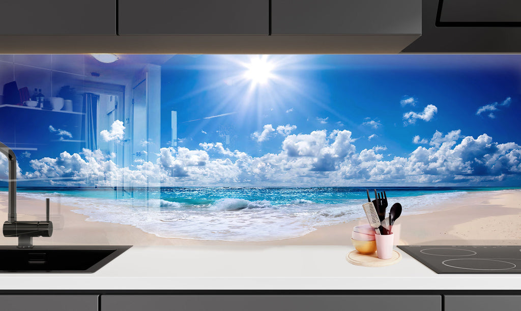Serene Ocean Beach Wall Art – Tempered Glass Bathroom Backsplash-BacksplashArtworks