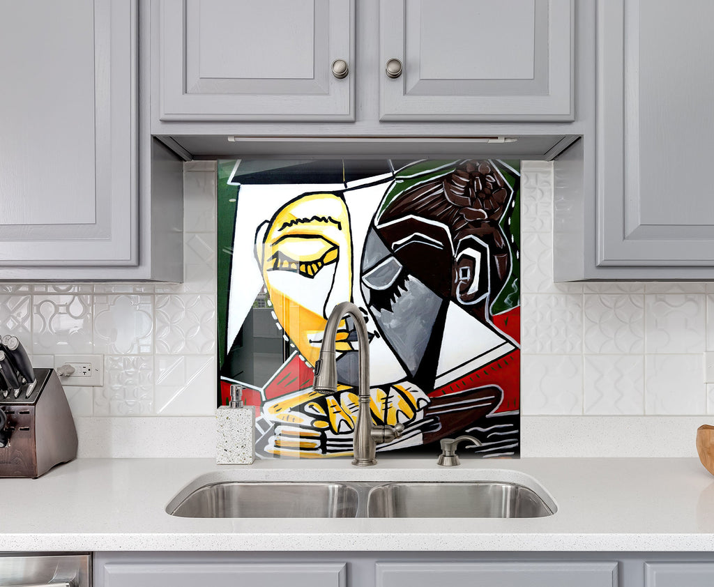 Abstract - Picasso Wall Art - Glass Kitchen Backsplash-BacksplashArtworks