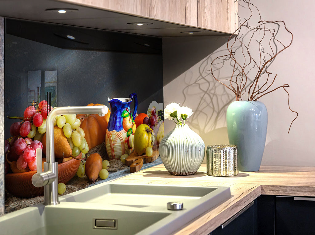 Autumn Harvest Glass Kitchen Backsplash – Vibrant Fruit & Pumpkin Design-BacksplashArtworks