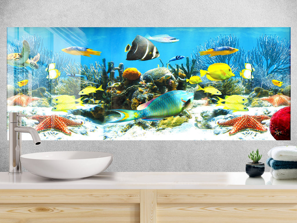 Vibrant Ocean Glass Kitchen Backsplash – Colorful Coral Reef Design-BacksplashArtworks