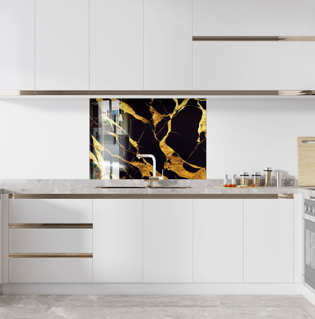 Classic Black and Gold Marble - Glass Kitchen Backsplash-BacksplashArtworks