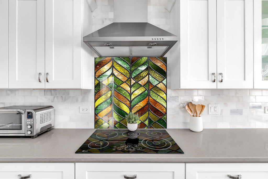 Golden Leafs Stained - Glass Kitchen Backsplash-BacksplashArtworks
