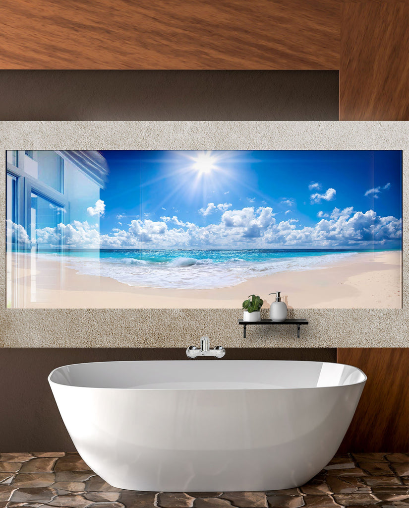 Serene Ocean Beach Wall Art – Tempered Glass Bathroom Backsplash-BacksplashArtworks
