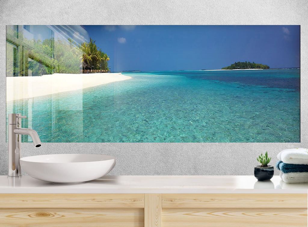 Beauty Tropical Beach Wall Art – Tempered Glass Bathroom Backsplash-BacksplashArtworks