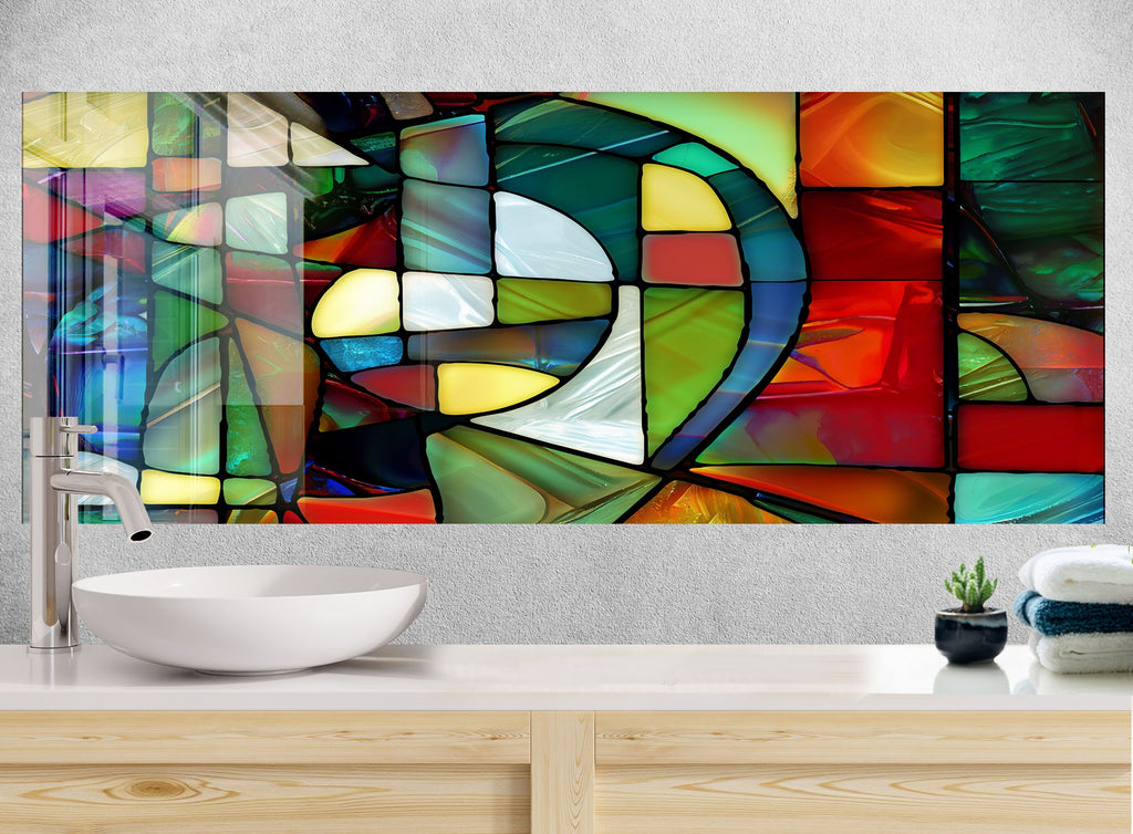 Geometric & Colorful Design - Glass Kitchen Backsplash-BacksplashArtworks