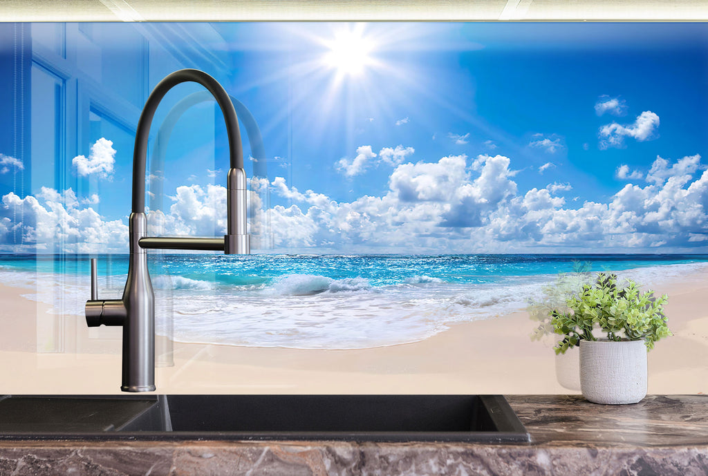 Serene Ocean Beach Wall Art – Tempered Glass Bathroom Backsplash-BacksplashArtworks