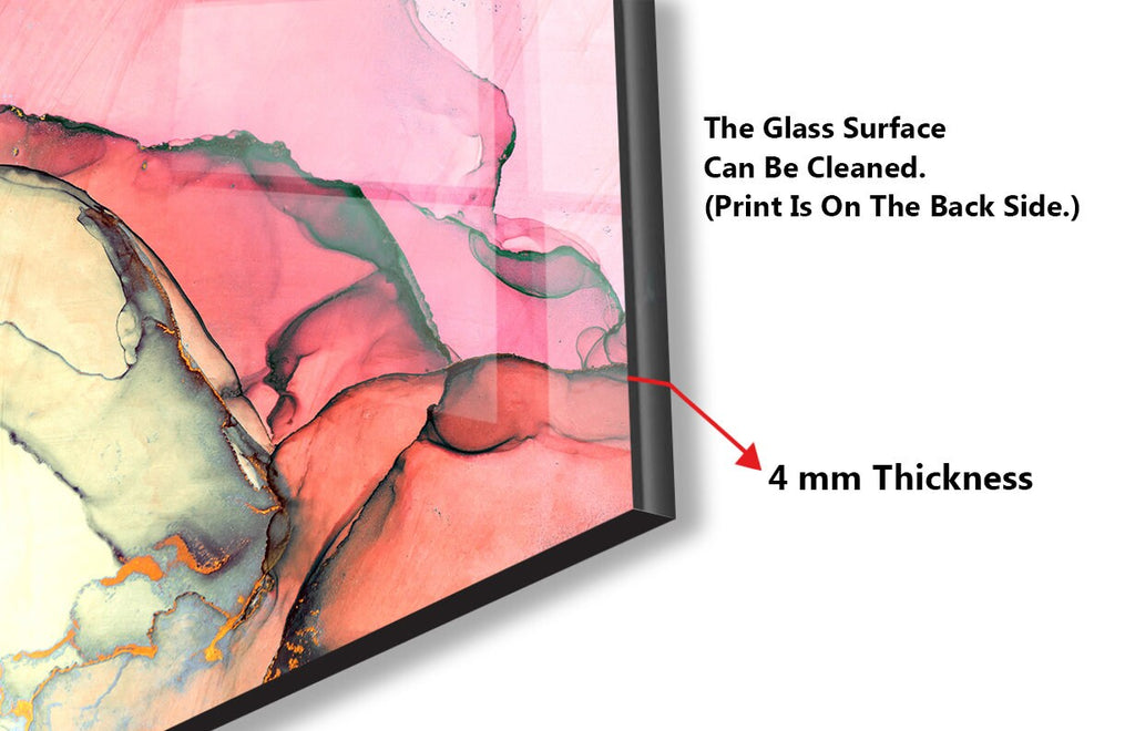 Pink & Green Abstract Marble - Glass Kitchen Backsplash-BacksplashArtworks