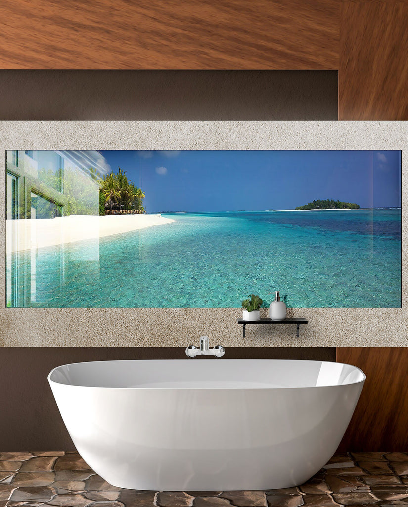 Beauty Tropical Beach Wall Art – Tempered Glass Bathroom Backsplash-BacksplashArtworks