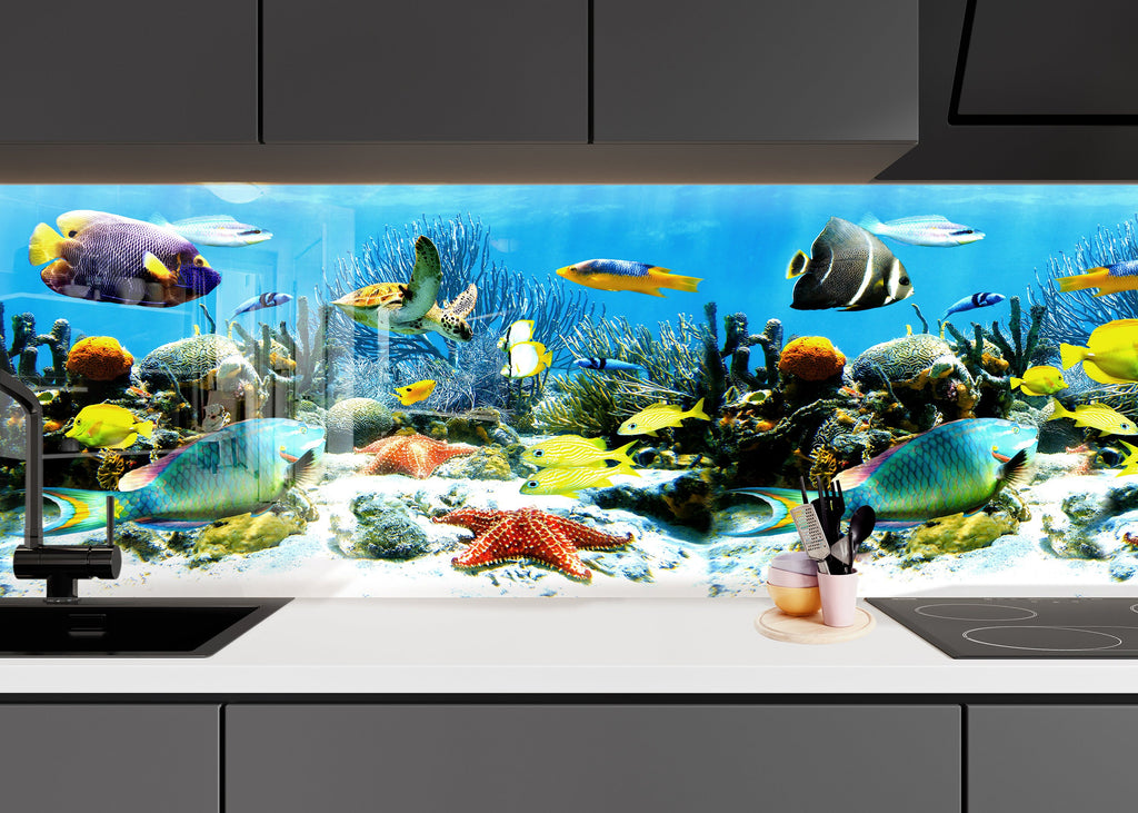 Vibrant Ocean Glass Kitchen Backsplash – Colorful Coral Reef Design-BacksplashArtworks