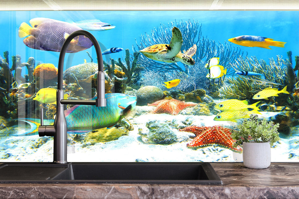 Vibrant Ocean Glass Kitchen Backsplash – Colorful Coral Reef Design-BacksplashArtworks