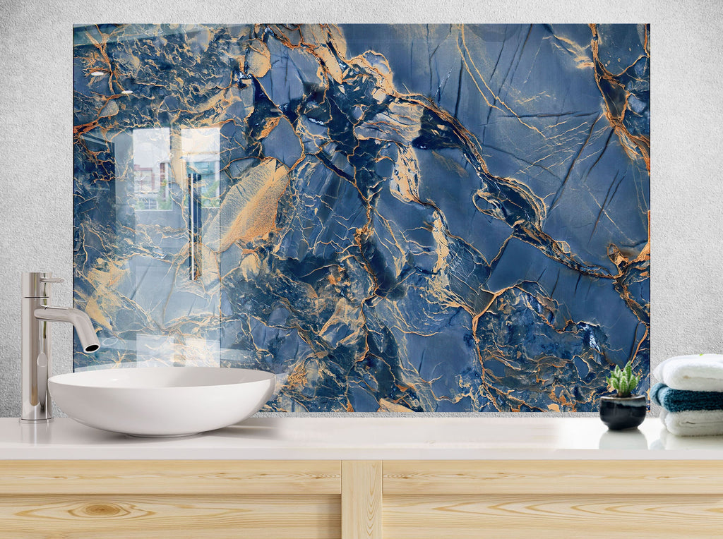 Blue Sapphire Elegance - Glass Kitchen Backsplash-BacksplashArtworks