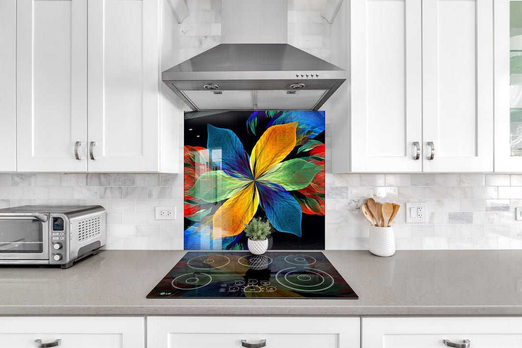 Botanical Floral Tempered Glass Backsplash-BacksplashArtworks