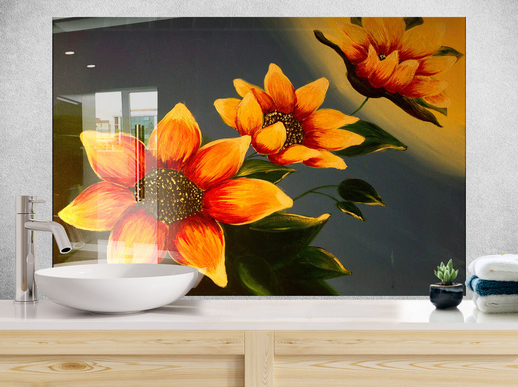 Botanical Floral Tempered Glass Backsplash-BacksplashArtworks
