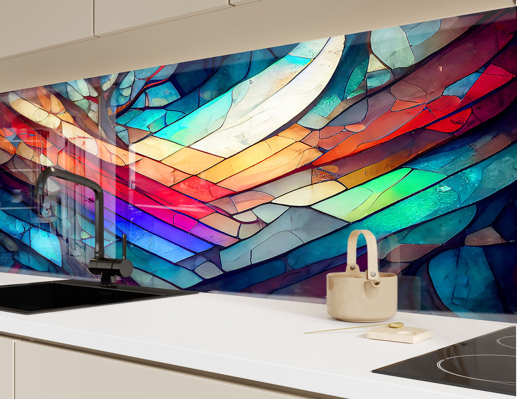 Modern Rainbow Stained - Glass Kitchen Backsplash-BacksplashArtworks
