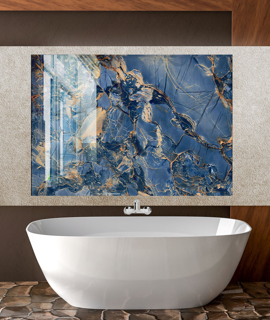 Blue Sapphire Elegance - Glass Kitchen Backsplash-BacksplashArtworks