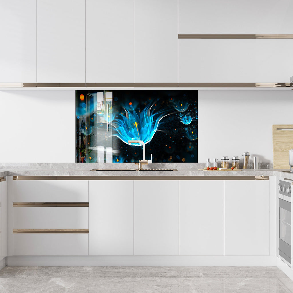 Botanical Floral Tempered Glass Backsplash-BacksplashArtworks