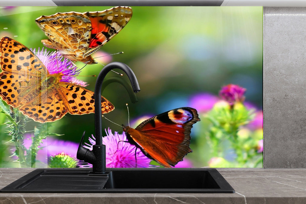 Botanical Floral Tempered Glass Backsplash-BacksplashArtworks