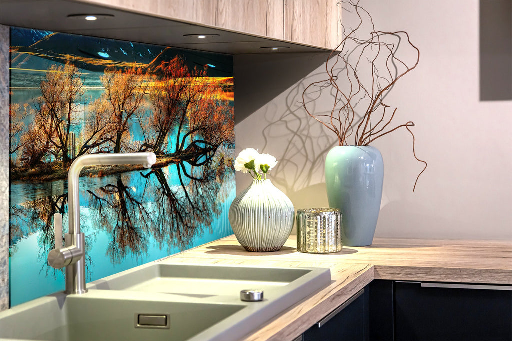 Golden Autumn Reflection – Glass Kitchen Backsplash-BacksplashArtworks