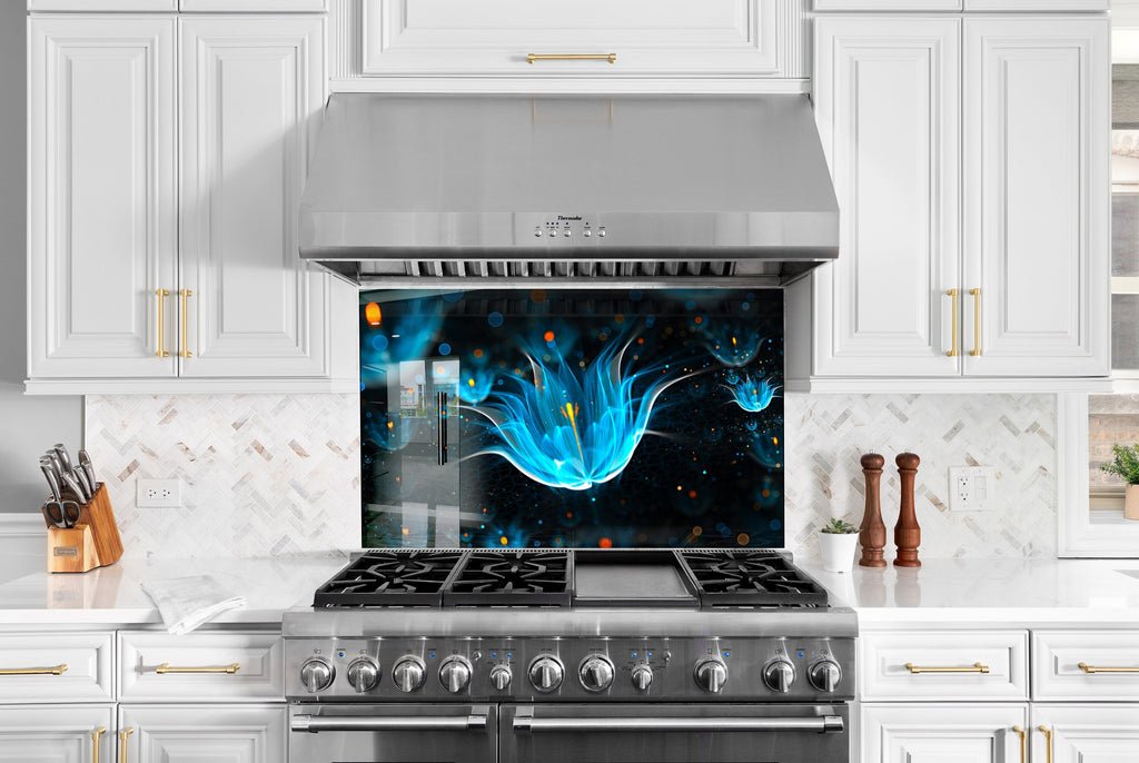 Botanical Floral Tempered Glass Backsplash-BacksplashArtworks