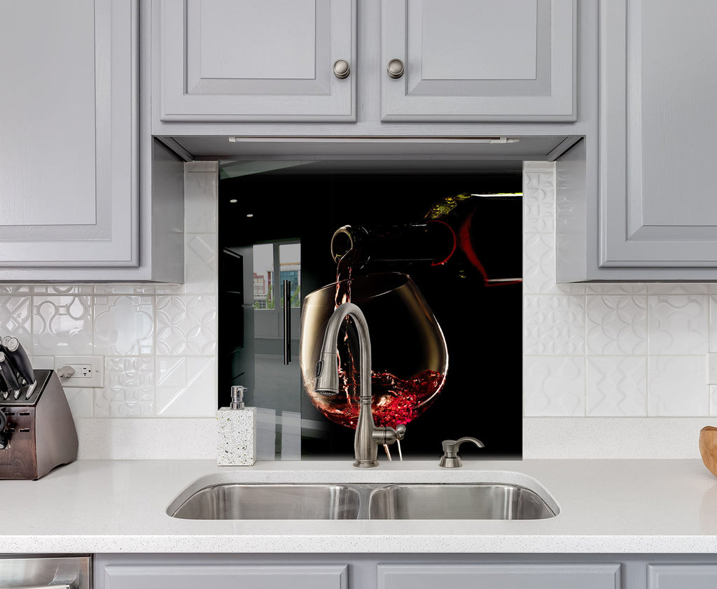 Red Wine Glass Kitchen Backsplash – Sophisticated Wine Tasting-BacksplashArtworks