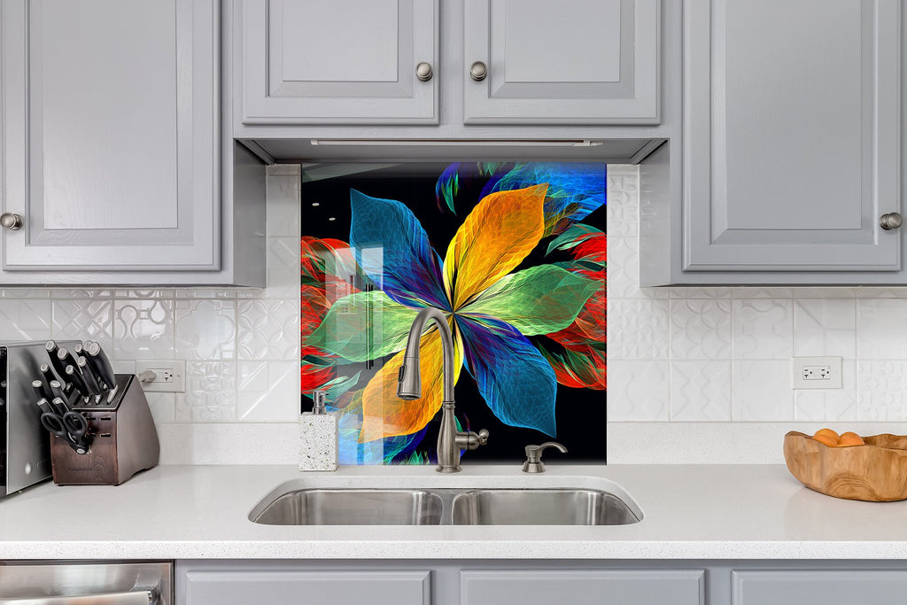 Botanical Floral Tempered Glass Backsplash-BacksplashArtworks