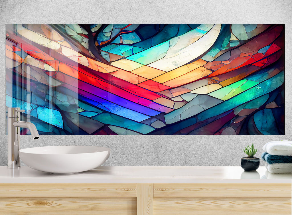 Modern Rainbow Stained - Glass Kitchen Backsplash-BacksplashArtworks
