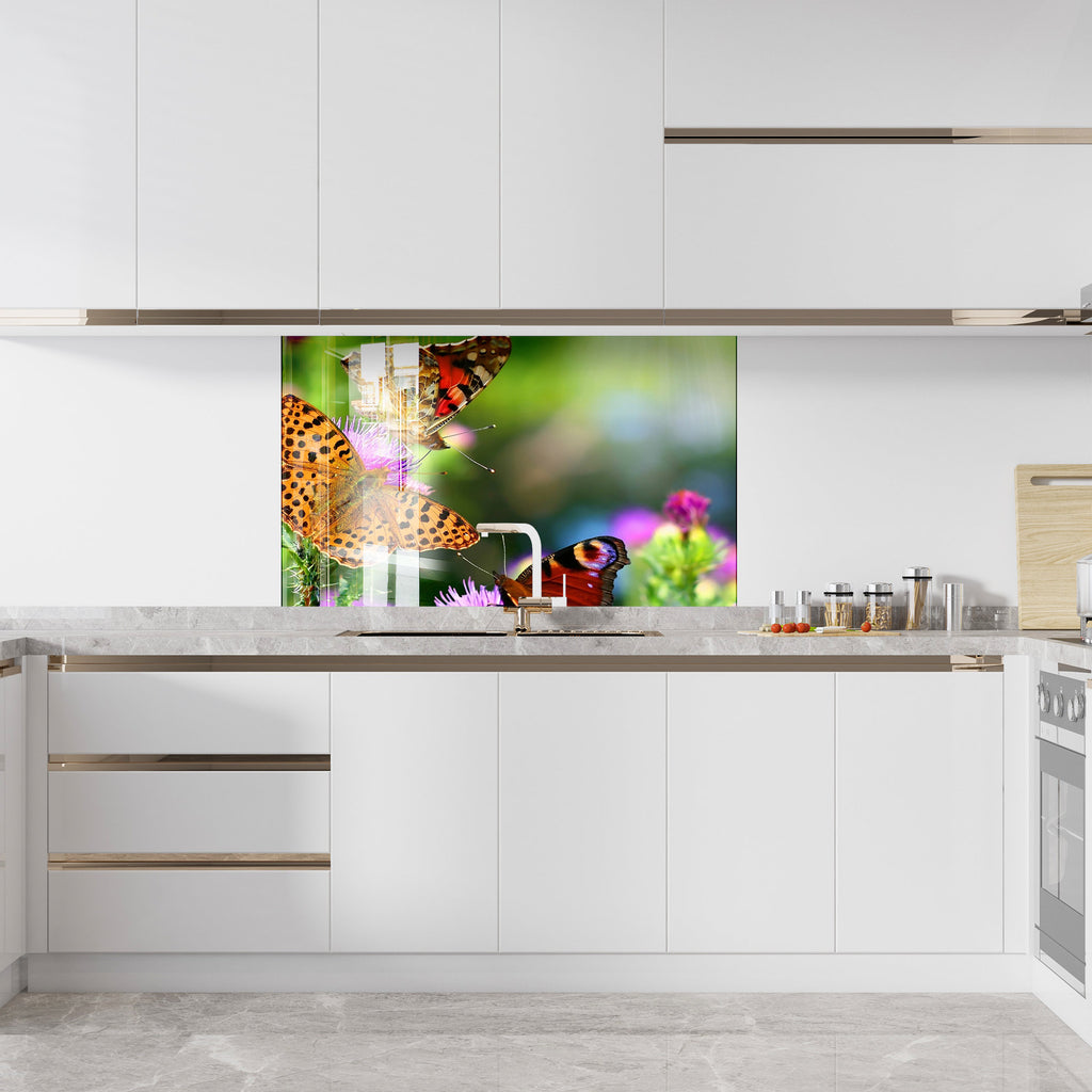 Botanical Floral Tempered Glass Backsplash-BacksplashArtworks