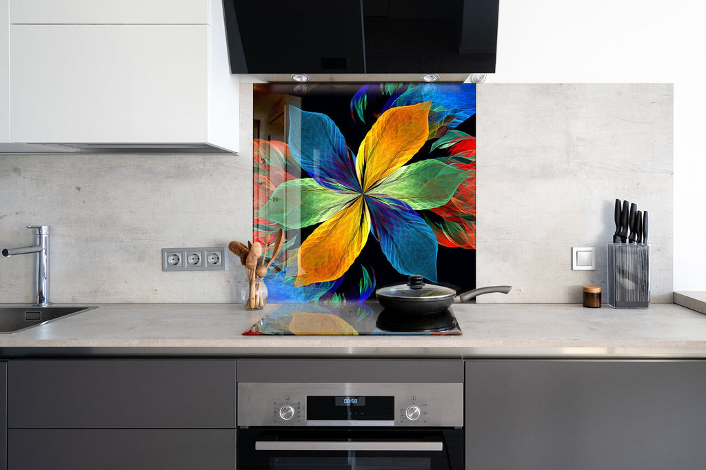 Botanical Floral Tempered Glass Backsplash-BacksplashArtworks