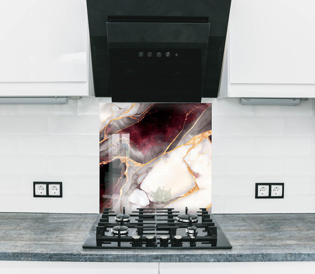 Crimson Gold Marble - Glass Kitchen Backsplash-BacksplashArtworks