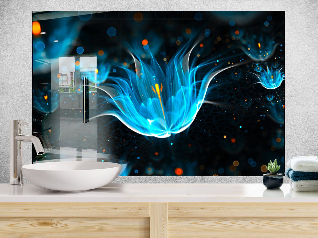 Botanical Floral Tempered Glass Backsplash-BacksplashArtworks